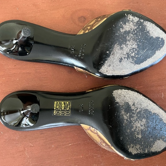 Gucci Guccissima GG Horsebit Peep Toe Mule Heels size37c golden brown - Picture 2 of 6